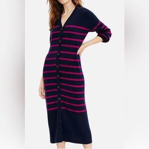 LOFT Navy and Pink Striped Long Sleeve Dress